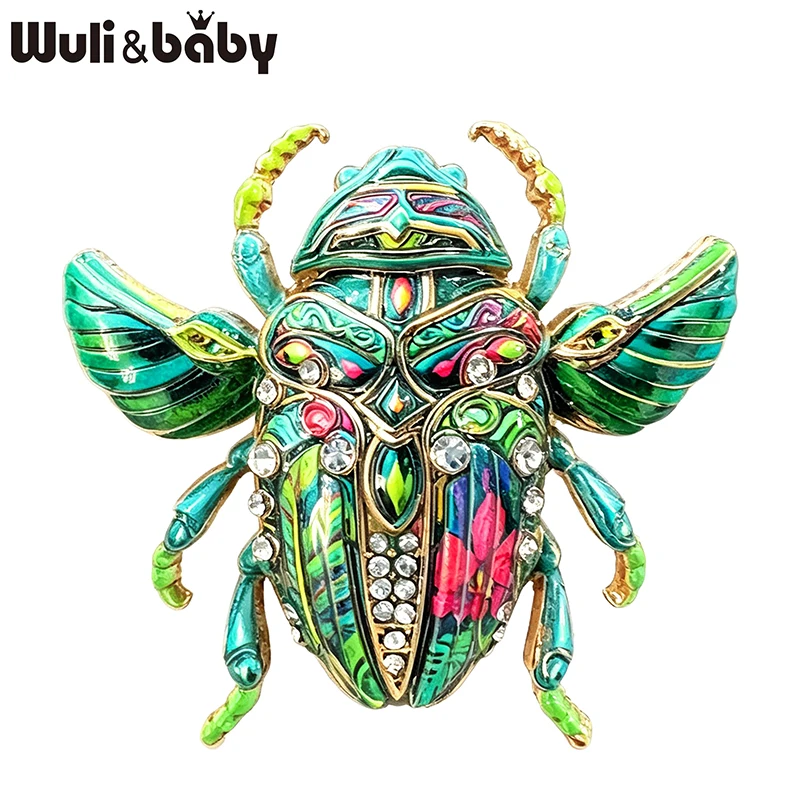 Wuli&baby Lovely Beetle Brooches For Women Men 4-color Rhinestone Blue-and-white Porcelain Insects Party Casual Brooch Pins Gift