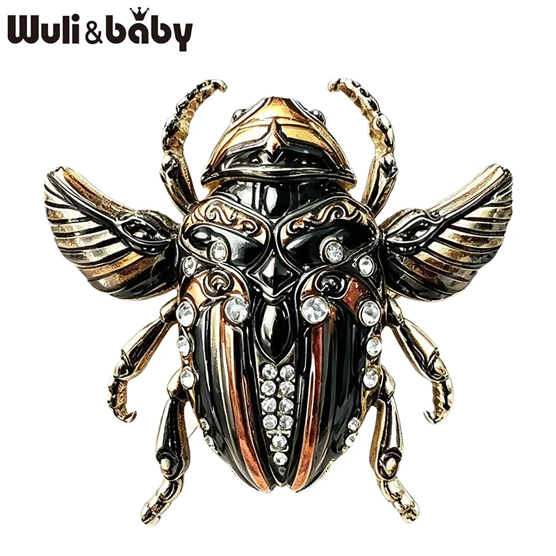 Wuli&baby Lovely Beetle Brooches For Women Men 4-color Rhinestone Blue-and-white Porcelain Insects Party Casual Brooch Pins Gift