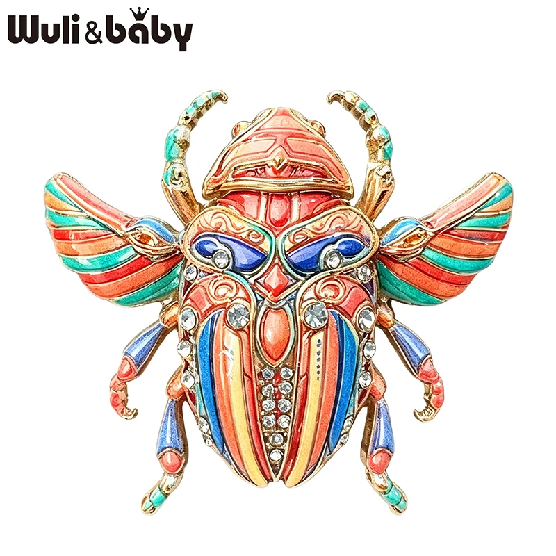 Wuli&baby Lovely Beetle Brooches For Women Men 4-color Rhinestone Blue-and-white Porcelain Insects Party Casual Brooch Pins Gift