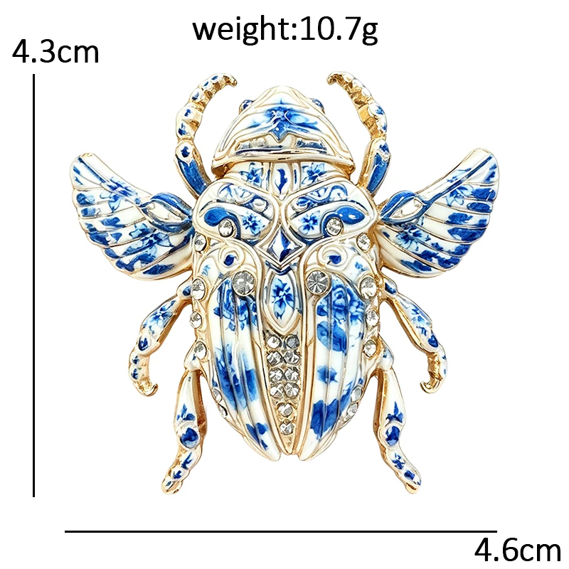 Wuli&baby Lovely Beetle Brooches For Women Men 4-color Rhinestone Blue-and-white Porcelain Insects Party Casual Brooch Pins Gift