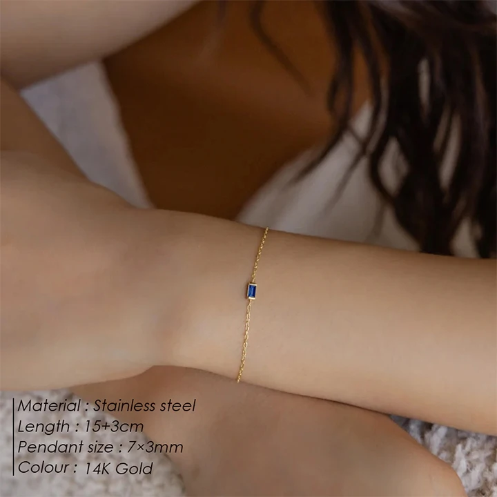 EMANCO Fashion Jewelry Stainless Steel 7*3MM Square Birthstone Bracelet Sparkling High-grade Rhinestone Bangle Gift