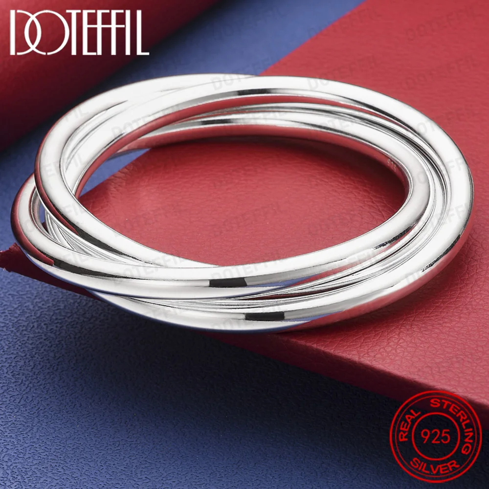 925 Sterling Silver Three Lines Smooth Bangle Bracelet For Women Man Fashion Wedding Engagement Party Jewelry