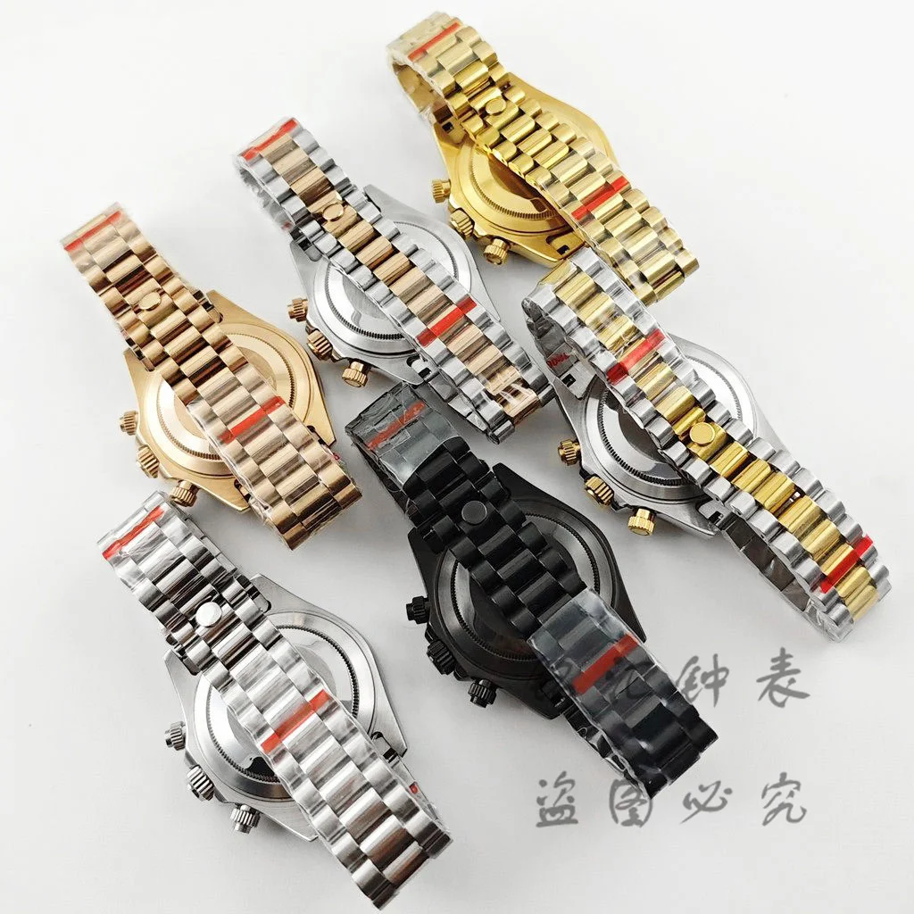 VK63 40mm Daytona Black Bezel Presidential Bracelet Watch Case Sapphire Glass Watch Accessories for VK63 VK64 Quartz Movement