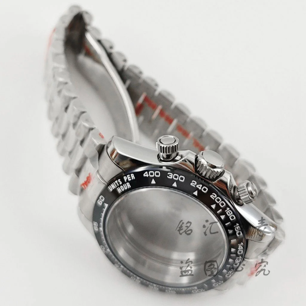 VK63 40mm Daytona Black Bezel Presidential Bracelet Watch Case Sapphire Glass Watch Accessories for VK63 VK64 Quartz Movement