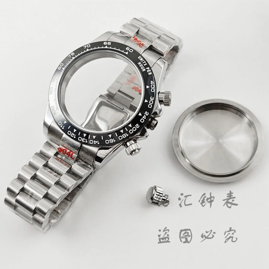VK63 40mm Daytona Black Bezel Presidential Bracelet Watch Case Sapphire Glass Watch Accessories for VK63 VK64 Quartz Movement