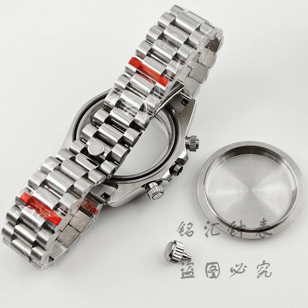 VK63 40mm Daytona Black Bezel Presidential Bracelet Watch Case Sapphire Glass Watch Accessories for VK63 VK64 Quartz Movement