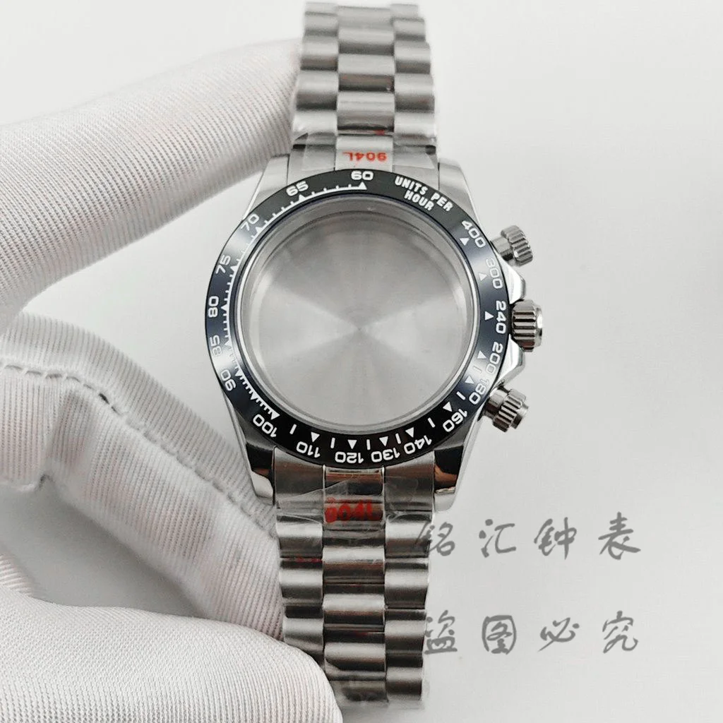 VK63 40mm Daytona Black Bezel Presidential Bracelet Watch Case Sapphire Glass Watch Accessories for VK63 VK64 Quartz Movement
