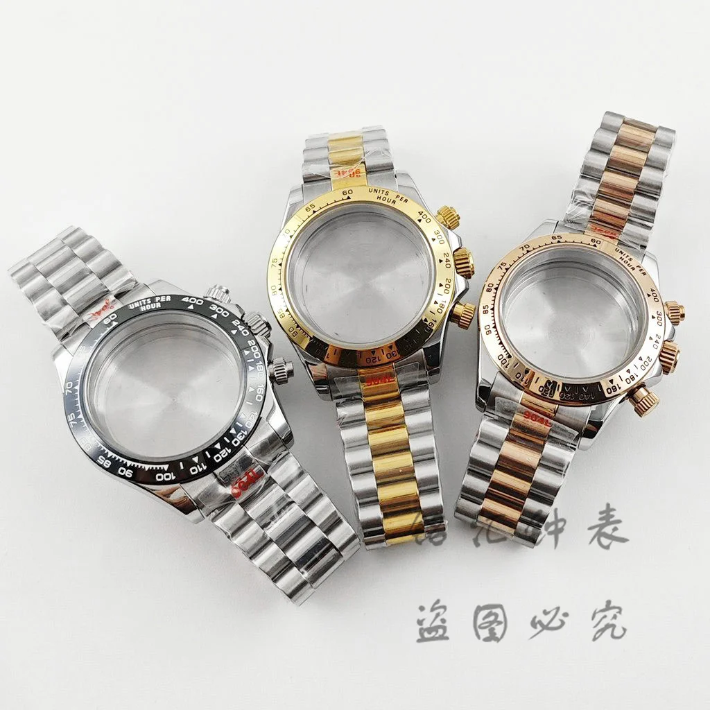 VK63 40mm Daytona Black Bezel Presidential Bracelet Watch Case Sapphire Glass Watch Accessories for VK63 VK64 Quartz Movement
