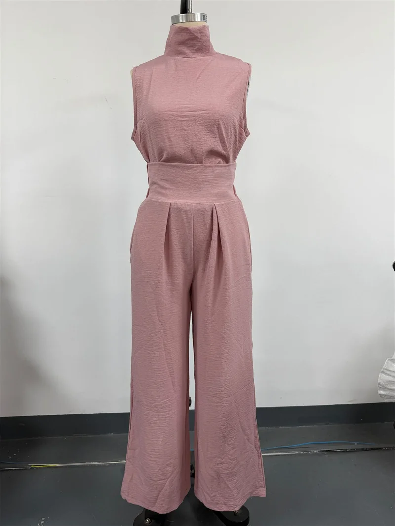 Women Summer Fashion Casual Loose Solid Suit Cotton Linen Set Sleeveless Tops Wide Leg Pants Office Ladies 2 Piece Sets 2026