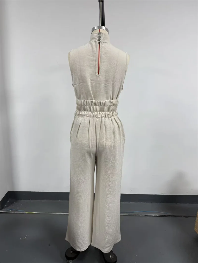 Women Summer Fashion Casual Loose Solid Suit Cotton Linen Set Sleeveless Tops Wide Leg Pants Office Ladies 2 Piece Sets 2026
