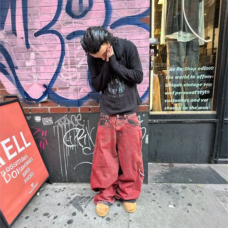 Y2k Statue of liberty Diamonds Jeans Casual Denim Pants High Waist Straight Wide Leg Jeans Harajuku Vintage 2000s Women Clothing