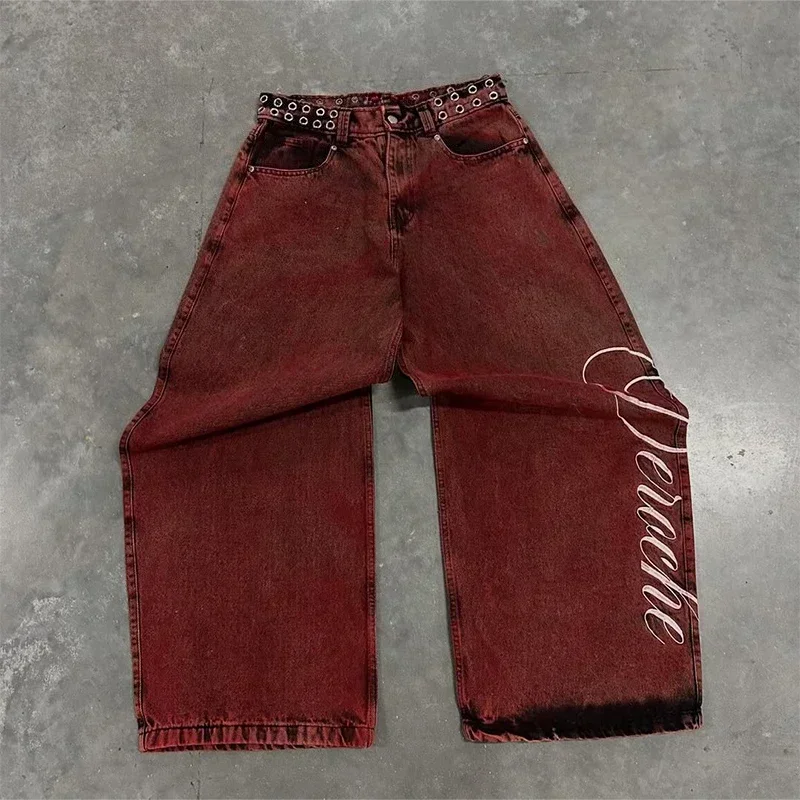 Y2k Statue of liberty Diamonds Jeans Casual Denim Pants High Waist Straight Wide Leg Jeans Harajuku Vintage 2000s Women Clothing