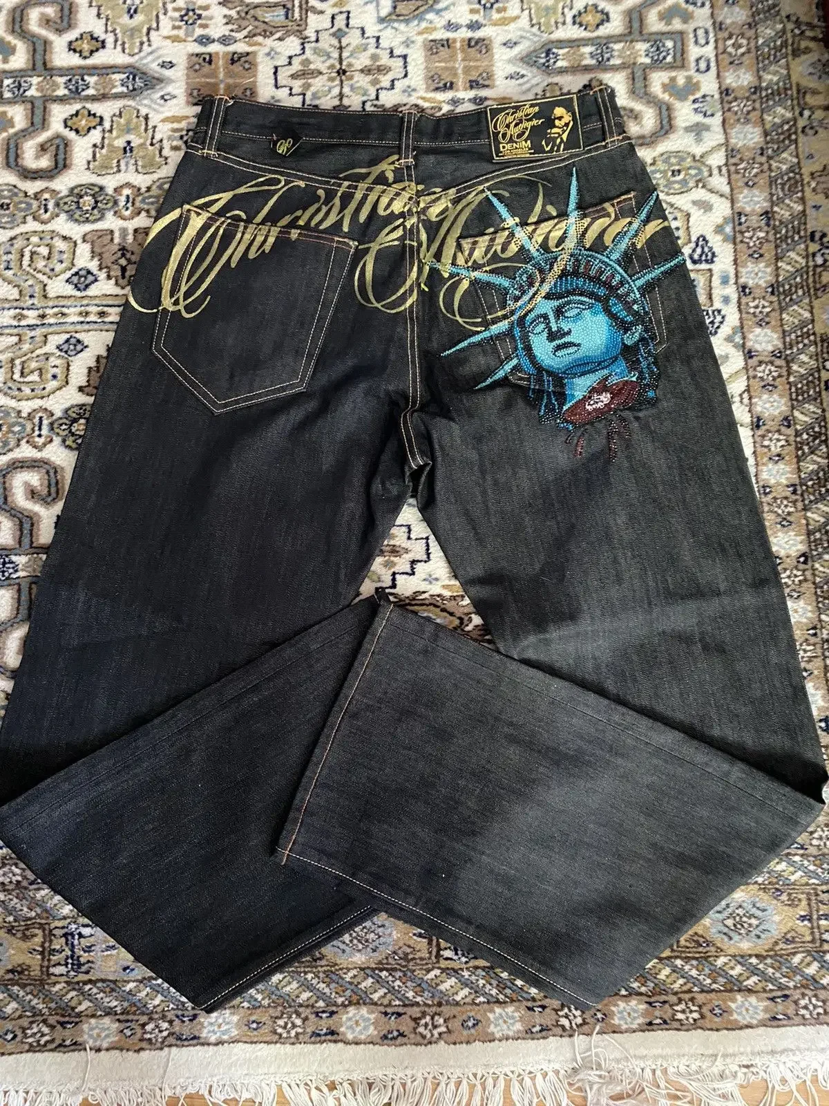 Y2k Statue of liberty Diamonds Jeans Casual Denim Pants High Waist Straight Wide Leg Jeans Harajuku Vintage 2000s Women Clothing
