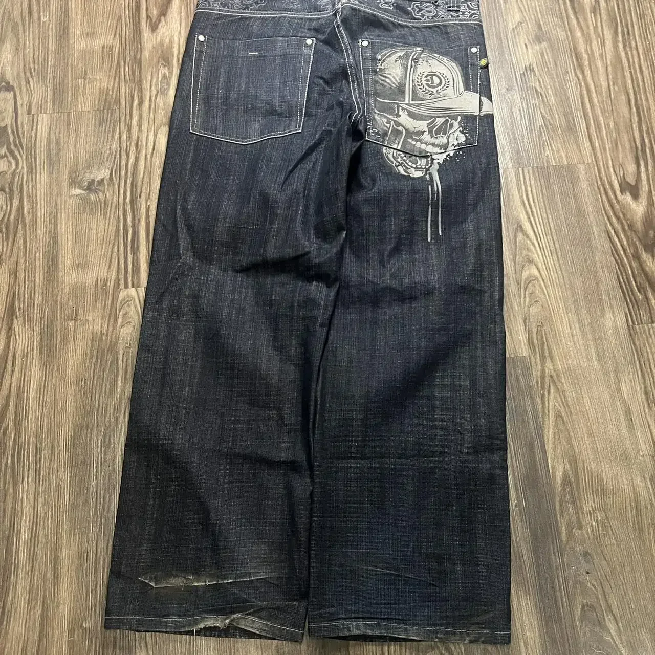 Y2K American New Trend Hip-hop Gothic Embroidered Jeans Men's Street Harajuku Leisure Loose Straight Wide-leg Pants Unisex Jeans