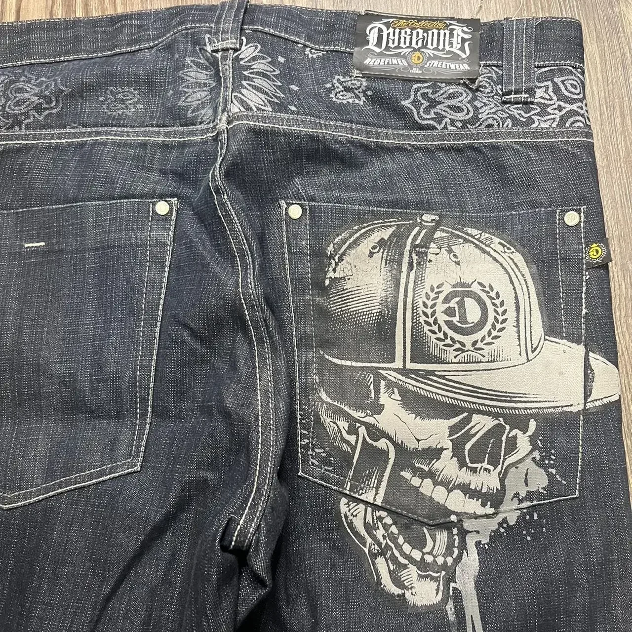 Y2K American New Trend Hip-hop Gothic Embroidered Jeans Men's Street Harajuku Leisure Loose Straight Wide-leg Pants Unisex Jeans