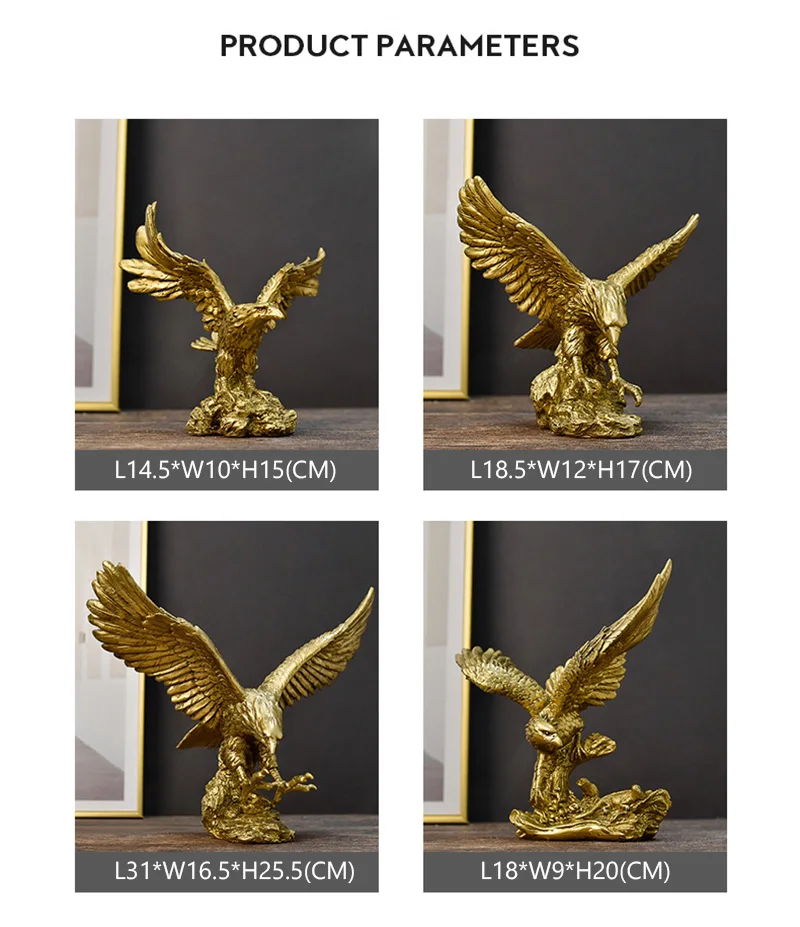 NORTHEUINS American Resin Golden Eagle Statue Art Animal Model Collection Ornament Home Office Desktop Feng Shui Decor Figurines