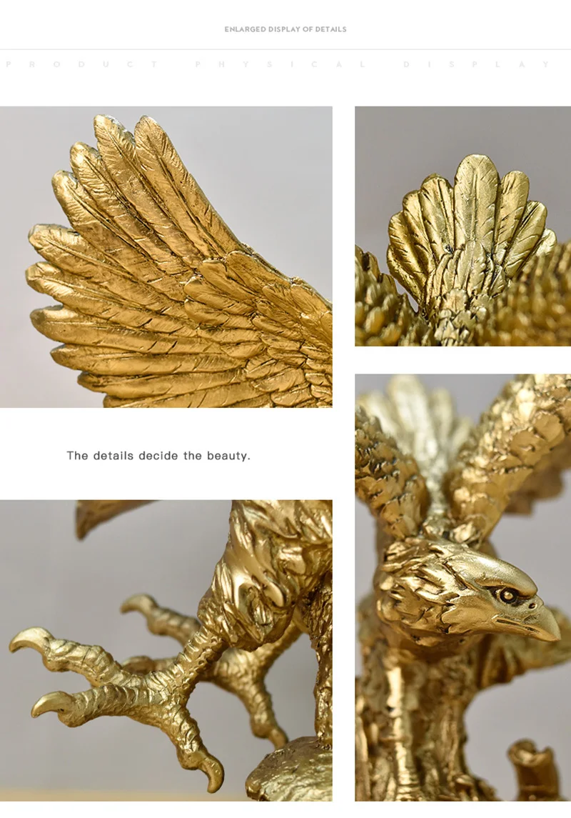 NORTHEUINS American Resin Golden Eagle Statue Art Animal Model Collection Ornament Home Office Desktop Feng Shui Decor Figurines