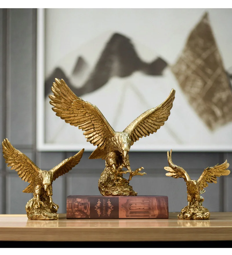 NORTHEUINS American Resin Golden Eagle Statue Art Animal Model Collection Ornament Home Office Desktop Feng Shui Decor Figurines