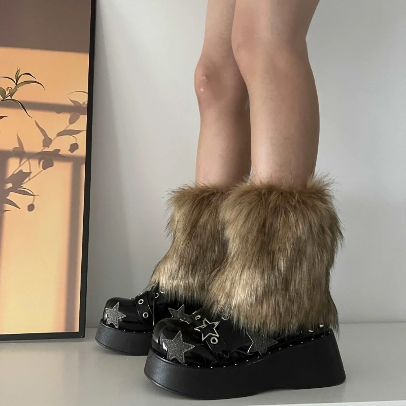 3 Colors 15cm Thicken Faux Furs Plush Leg Warmers Winter Women's Warm Footless Boot Covers Y2K JK Uniform Clothes Accessories