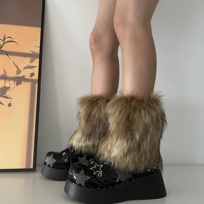 3 Colors 15cm Thicken Faux Furs Plush Leg Warmers Winter Women's Warm Footless Boot Covers Y2K JK Uniform Clothes Accessories