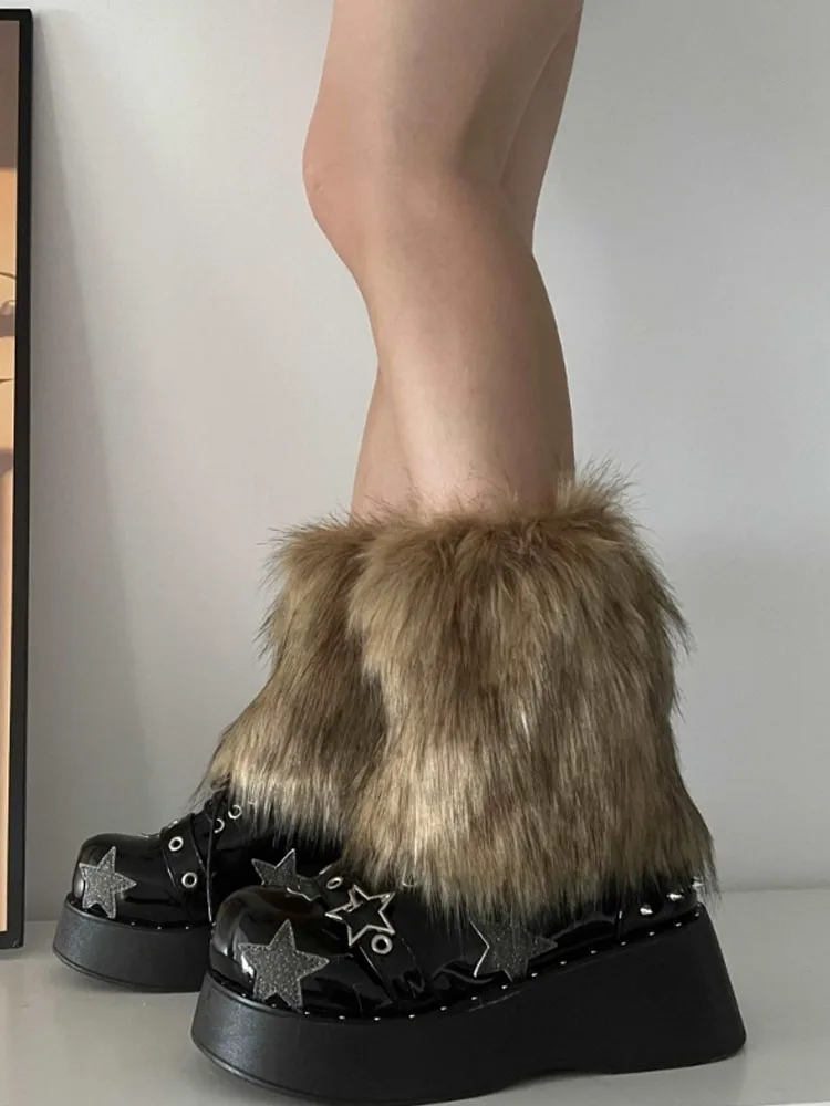 3 Colors 15cm Thicken Faux Furs Plush Leg Warmers Winter Women's Warm Footless Boot Covers Y2K JK Uniform Clothes Accessories