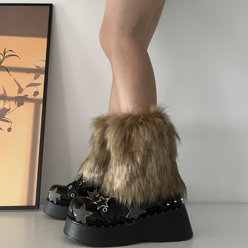 3 Colors 15cm Thicken Faux Furs Plush Leg Warmers Winter Women's Warm Footless Boot Covers Y2K JK Uniform Clothes Accessories