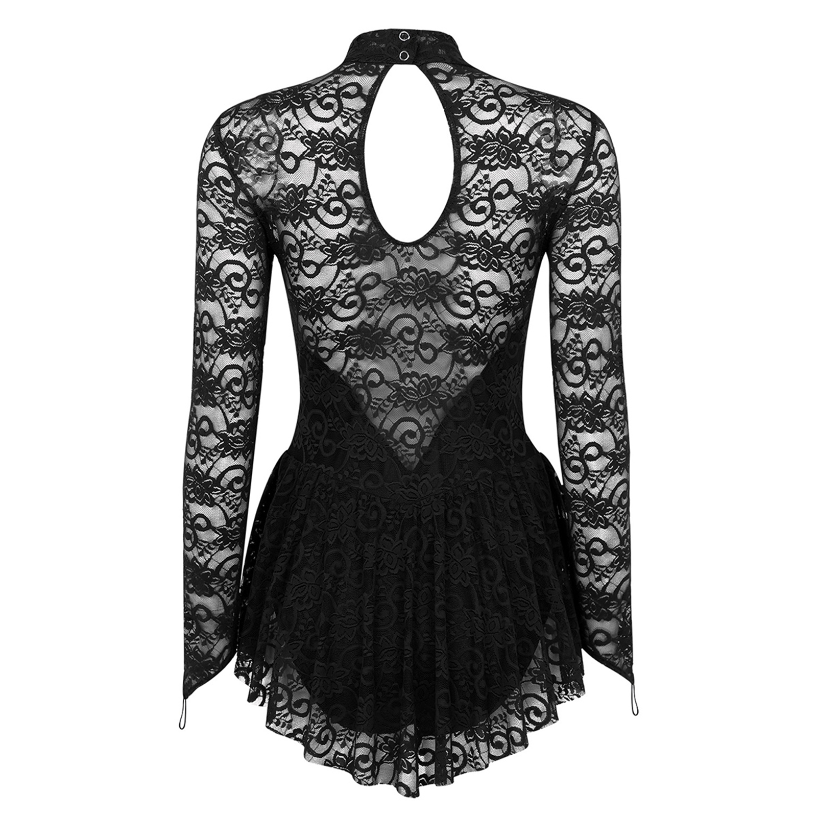Womens Adult Long Sleeve Lace Gymnastics Tight Jumpsuit Mock Neck Figure Ice Skating Roller Skating Ballet Dance Leotard Dress
