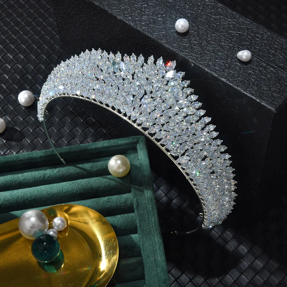 CZ Cubic Zirconia Tiaras and Crowns Headband For Brides Women Prom Pageant Headpiece Wedding Accessories Bridal Hair Jewelry