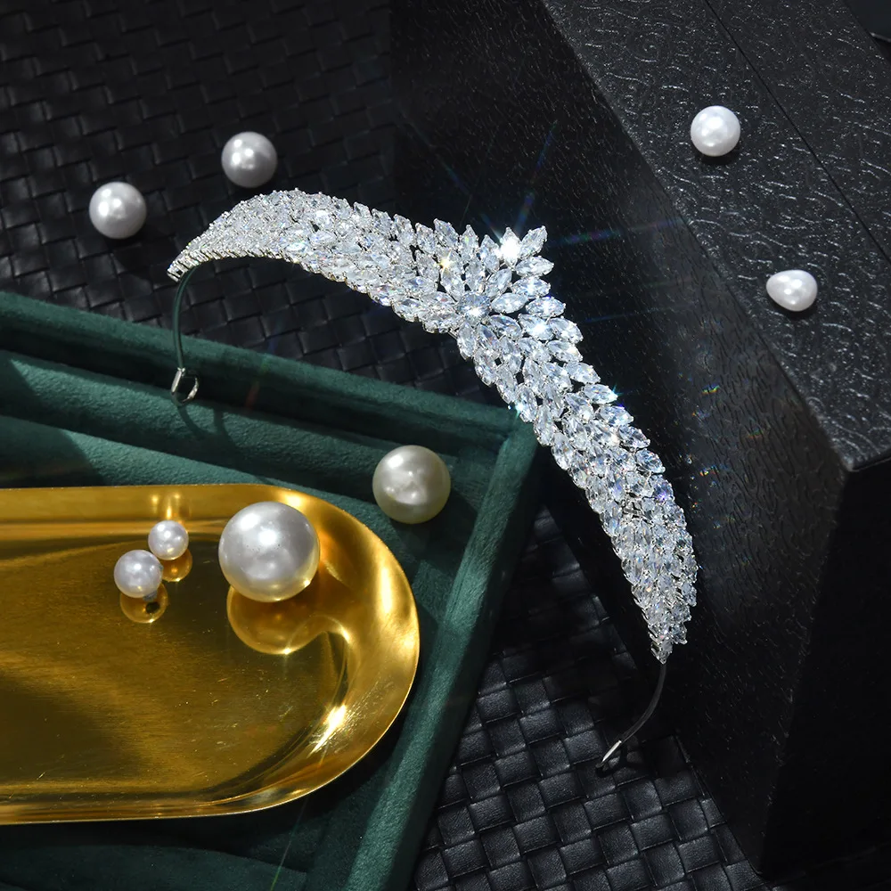 CZ Cubic Zirconia Tiaras and Crowns Headband For Brides Women Prom Pageant Headpiece Wedding Accessories Bridal Hair Jewelry