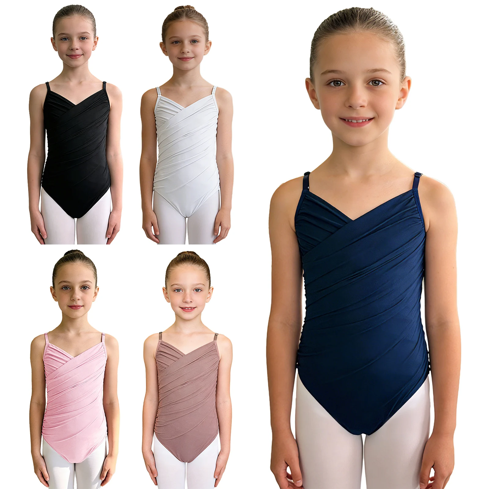 Kids Girls Ballet Warm-up Training Camisole Leotard Adjustable Spaghetti Straps Bodysuit for Ballet Gymnastics Stage Class Wear