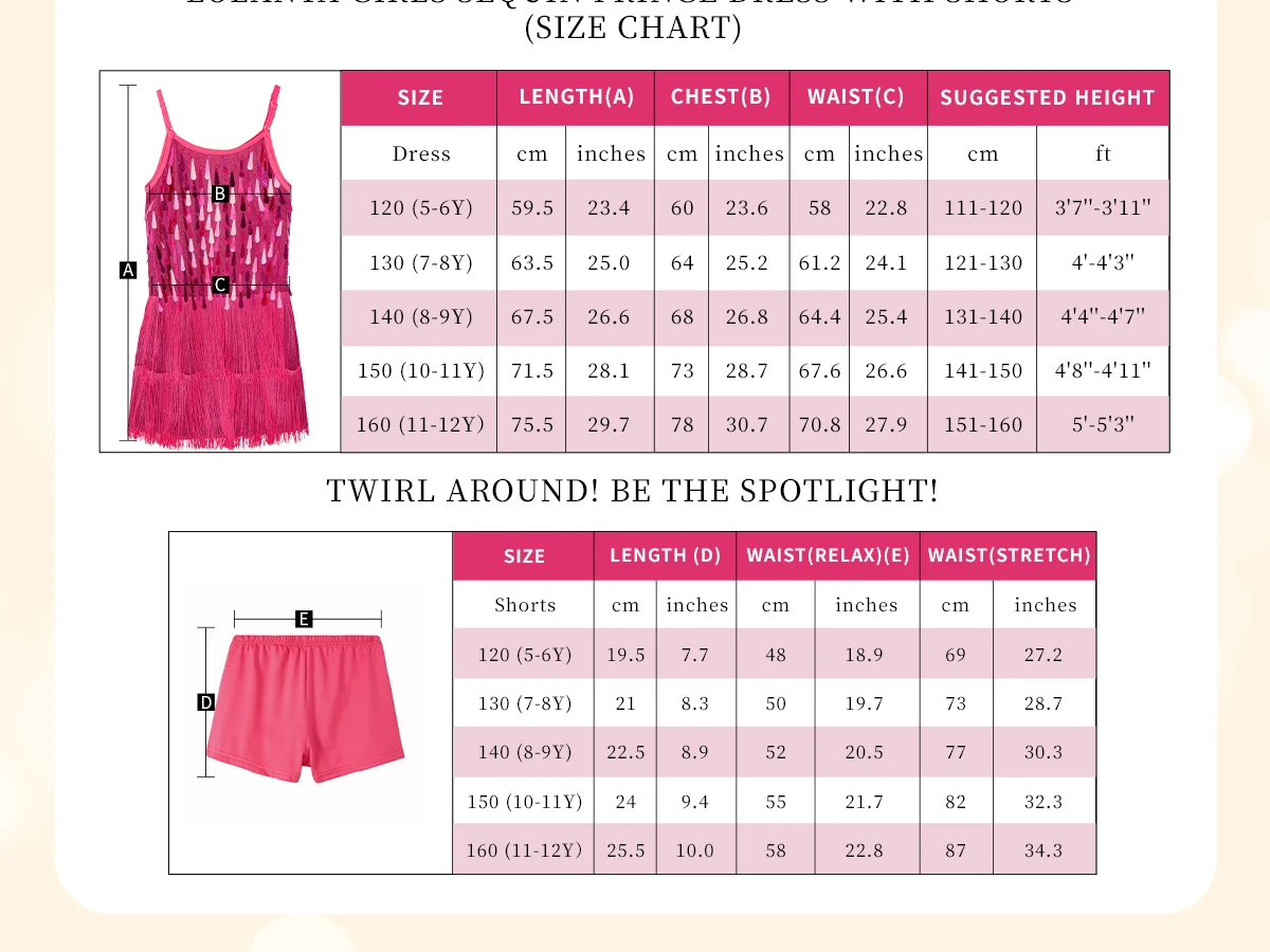 LOlanta 2Pcs Girls Sequin Latin Dance Dress Tassel Salsa Dancewear Sequin Fringe Dress Performance Outfits