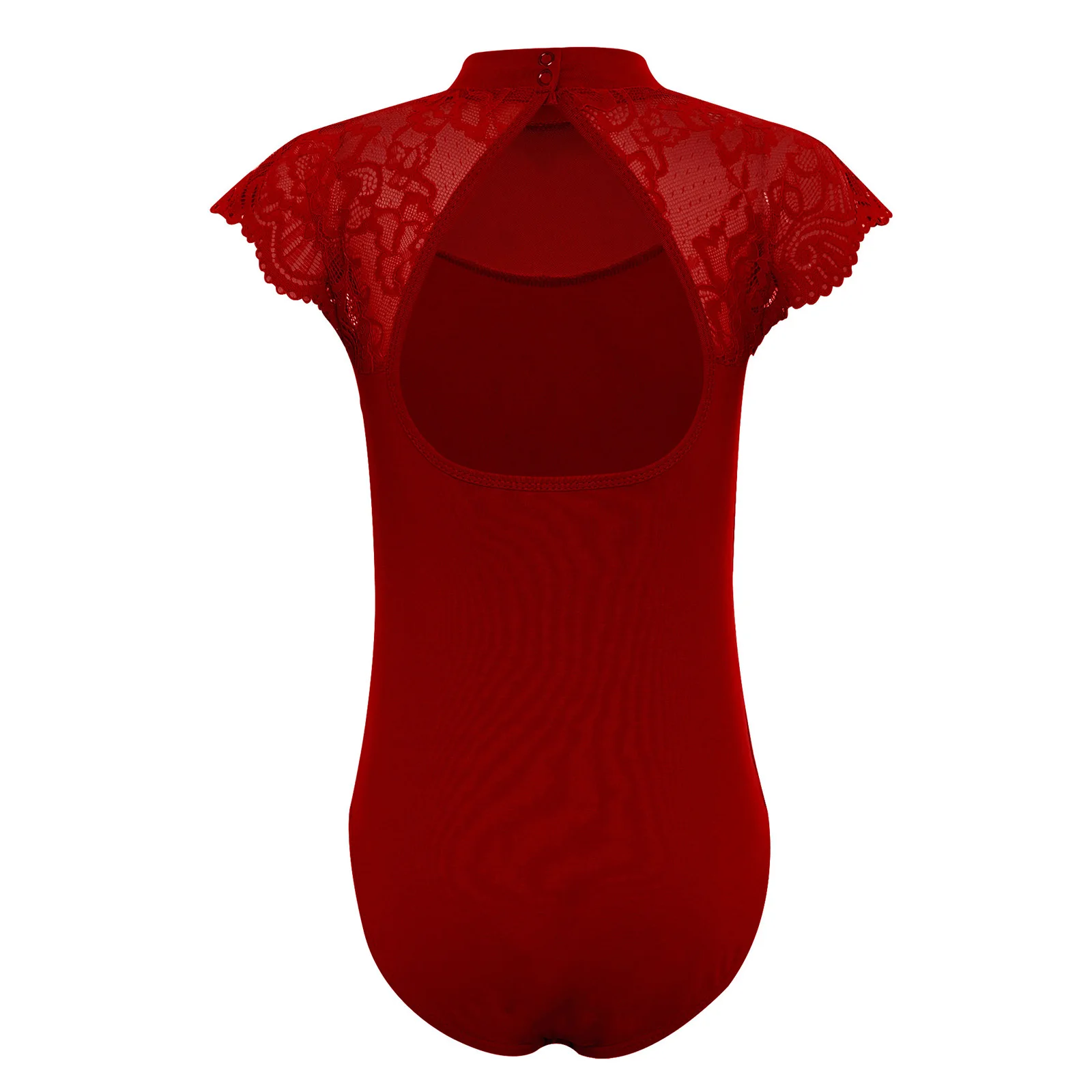 Kids Girls Lace Cap Sleeves Gymnastics Ballet Dance Leotard Sheer Mesh Cutout Bodysuit Ballet Practice Examination Dancewear