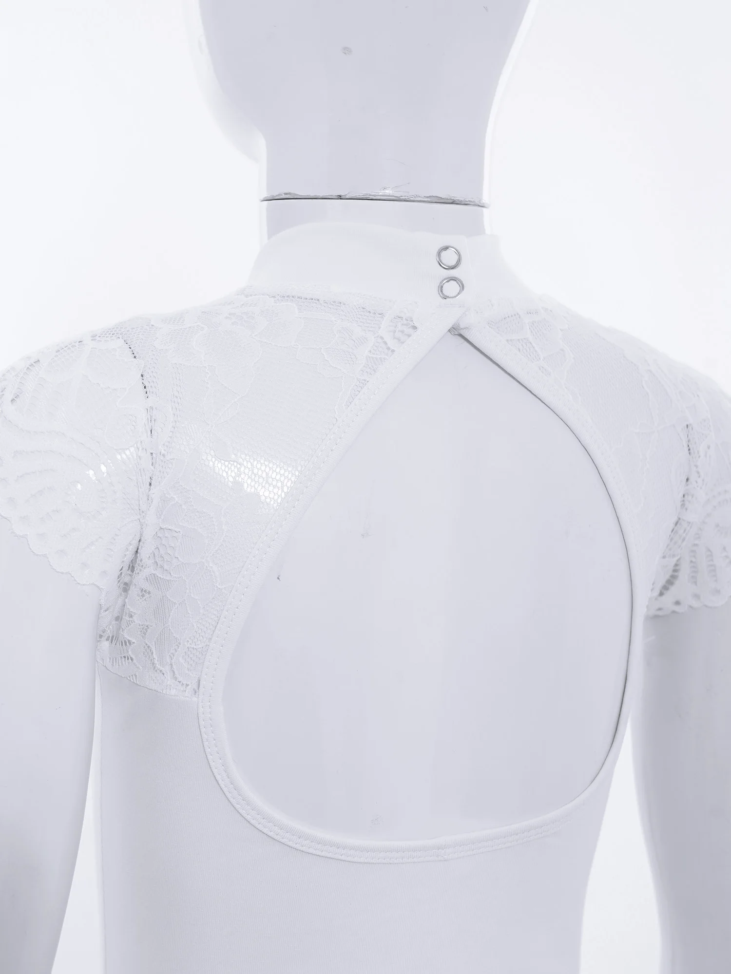 Kids Girls Lace Cap Sleeves Gymnastics Ballet Dance Leotard Sheer Mesh Cutout Bodysuit Ballet Practice Examination Dancewear