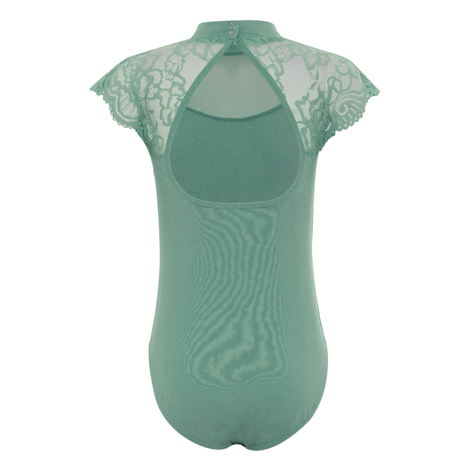 Kids Girls Lace Cap Sleeves Gymnastics Ballet Dance Leotard Sheer Mesh Cutout Bodysuit Ballet Practice Examination Dancewear