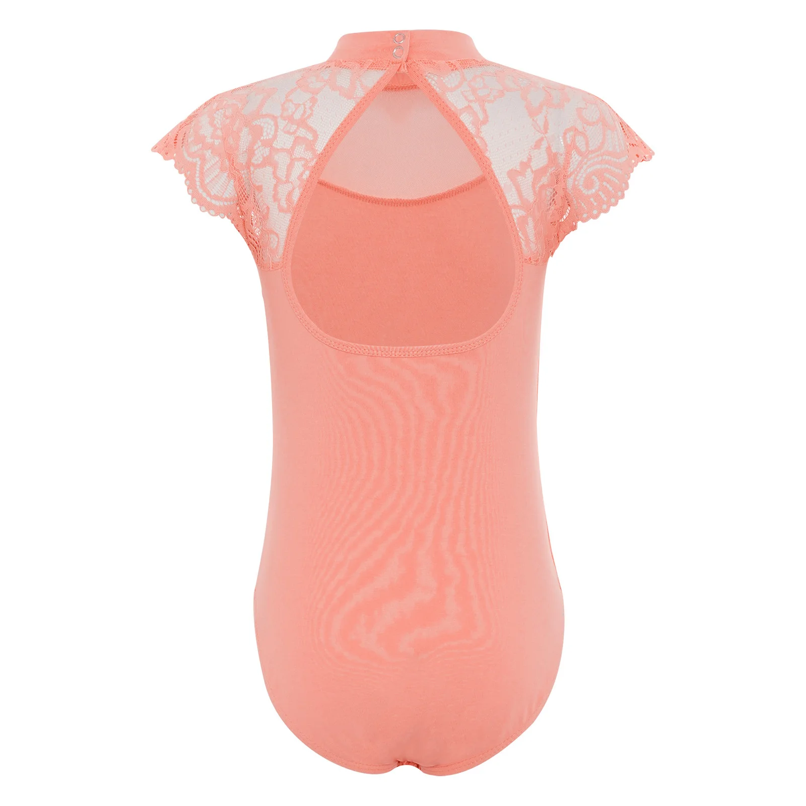 Kids Girls Lace Cap Sleeves Gymnastics Ballet Dance Leotard Sheer Mesh Cutout Bodysuit Ballet Practice Examination Dancewear