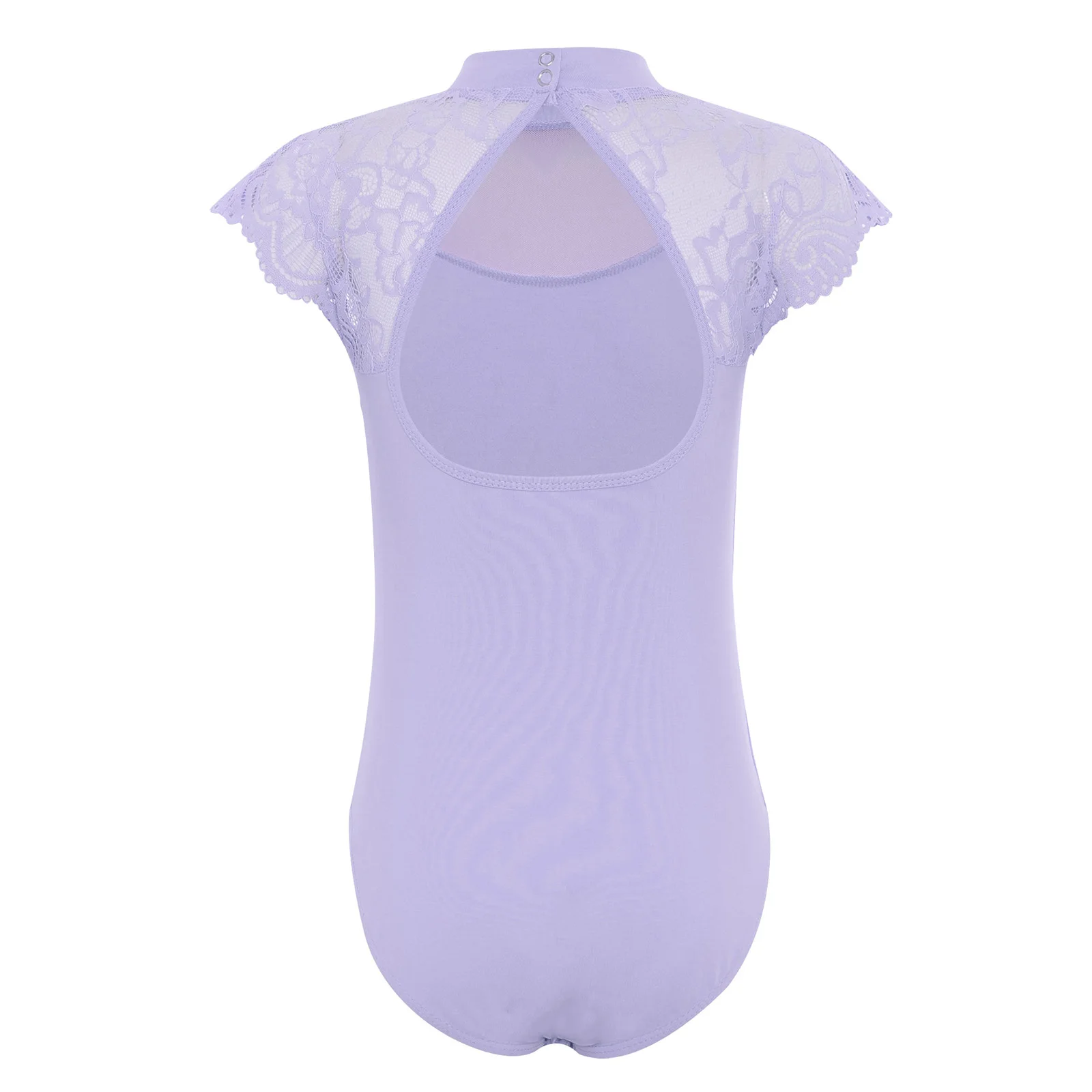 Kids Girls Lace Cap Sleeves Gymnastics Ballet Dance Leotard Sheer Mesh Cutout Bodysuit Ballet Practice Examination Dancewear