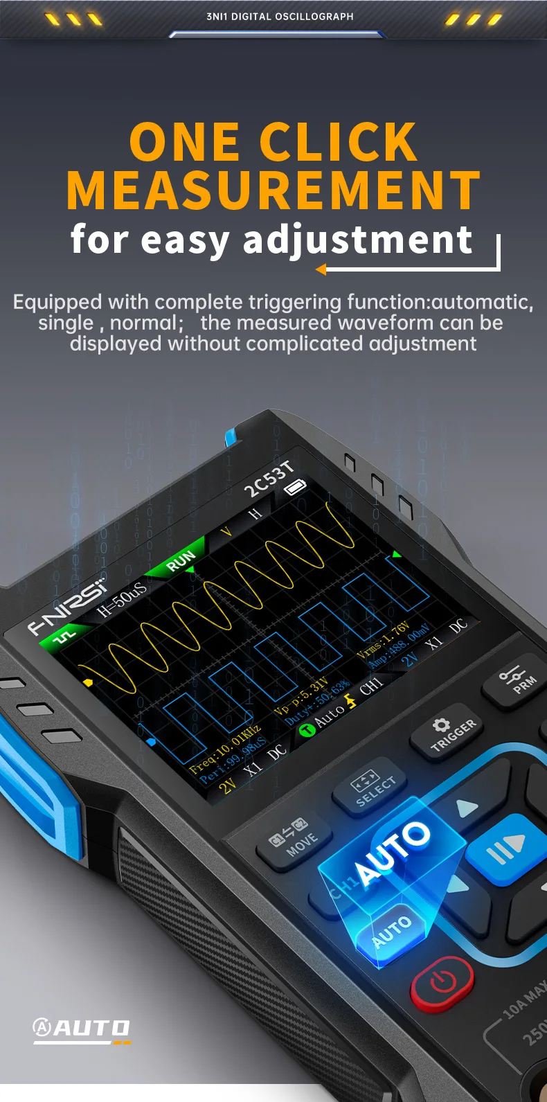 FNIRSI 2C23T 2C53T Upgrade 50MHz Handheld Digital Oscilloscope Multimeter Signal Generator 3 in 1 Dual Channel Automotive Tools