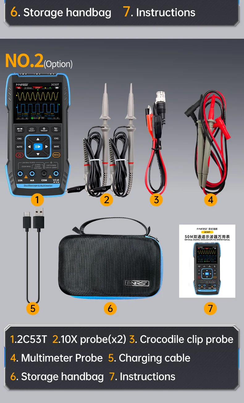 FNIRSI 2C23T 2C53T Upgrade 50MHz Handheld Digital Oscilloscope Multimeter Signal Generator 3 in 1 Dual Channel Automotive Tools
