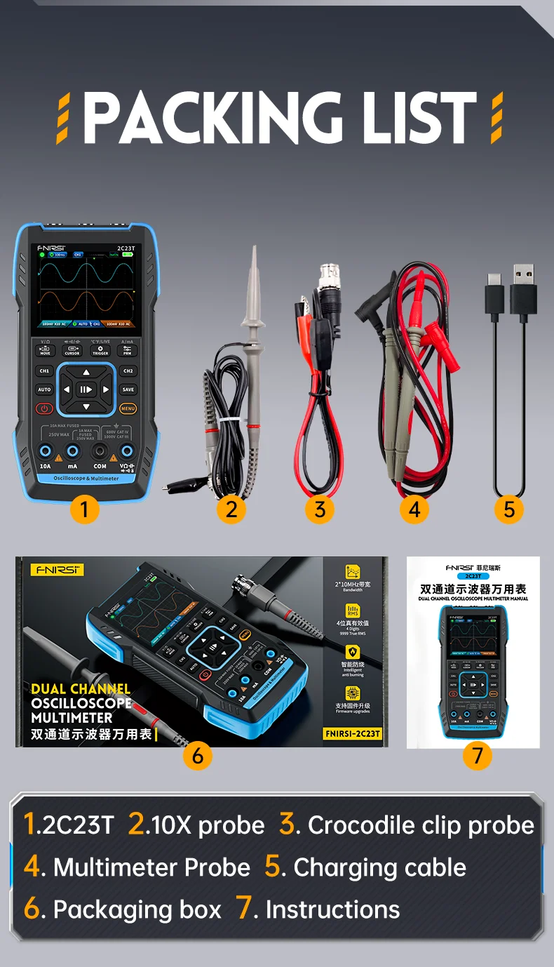 FNIRSI 2C23T 2C53T Upgrade 50MHz Handheld Digital Oscilloscope Multimeter Signal Generator 3 in 1 Dual Channel Automotive Tools