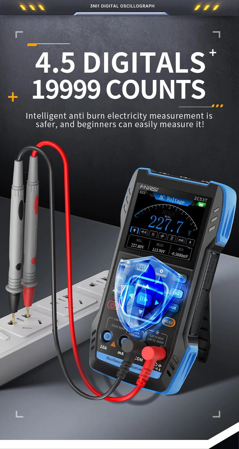FNIRSI 2C23T 2C53T Upgrade 50MHz Handheld Digital Oscilloscope Multimeter Signal Generator 3 in 1 Dual Channel Automotive Tools