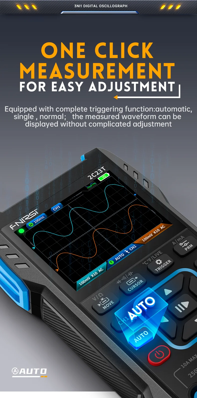FNIRSI 2C23T 2C53T Upgrade 50MHz Handheld Digital Oscilloscope Multimeter Signal Generator 3 in 1 Dual Channel Automotive Tools