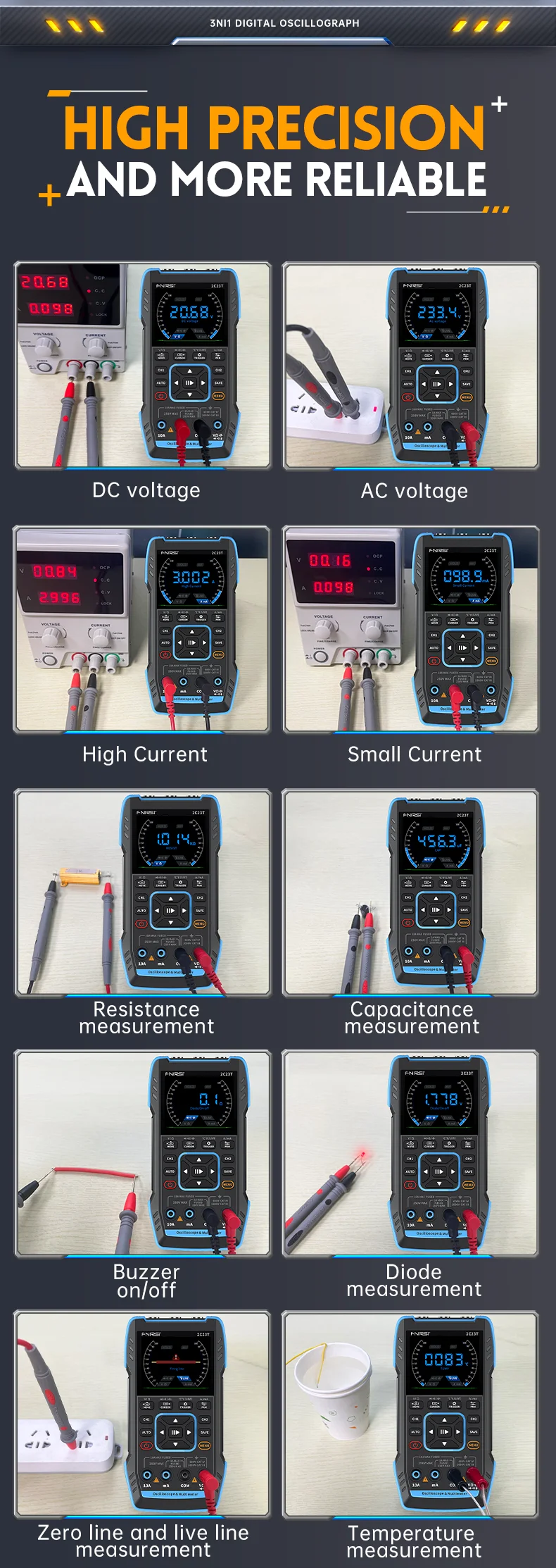 FNIRSI 2C23T 2C53T Upgrade 50MHz Handheld Digital Oscilloscope Multimeter Signal Generator 3 in 1 Dual Channel Automotive Tools