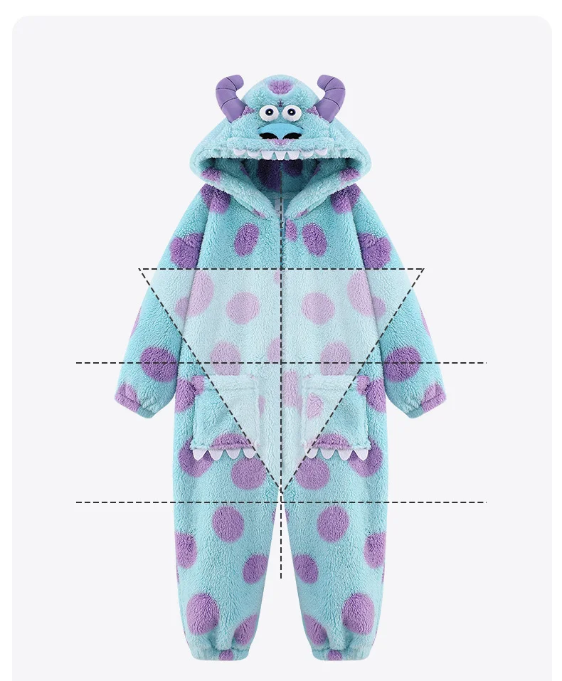 Family Monster Cosplay Sully Costume Blue Anime Outfit Coral Fleece Warm Women Men Boy Girl Halloween Christmas Onesie Jumpsuit