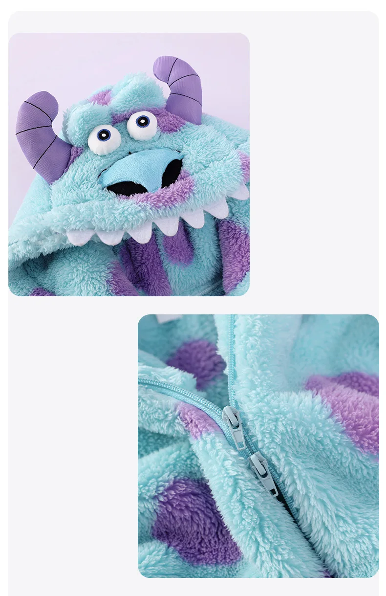 Family Monster Cosplay Sully Costume Blue Anime Outfit Coral Fleece Warm Women Men Boy Girl Halloween Christmas Onesie Jumpsuit