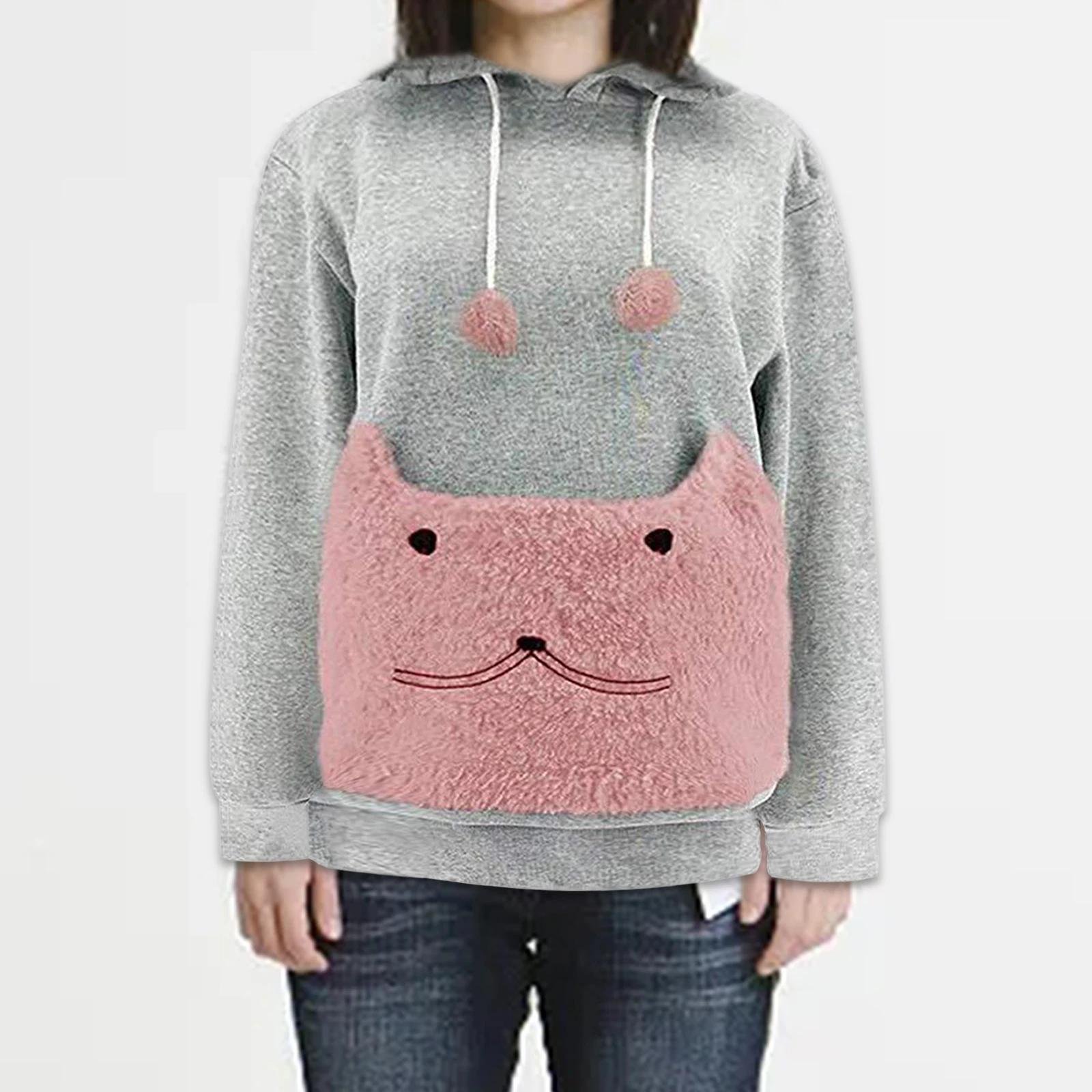 Cat Lovers Hoodie Kangaroo Dog Pet Holder Carrier Big Pouch Pocket Paw Pullovers Sweatshirt Animal Pouch Hood Carry Cat Pullover
