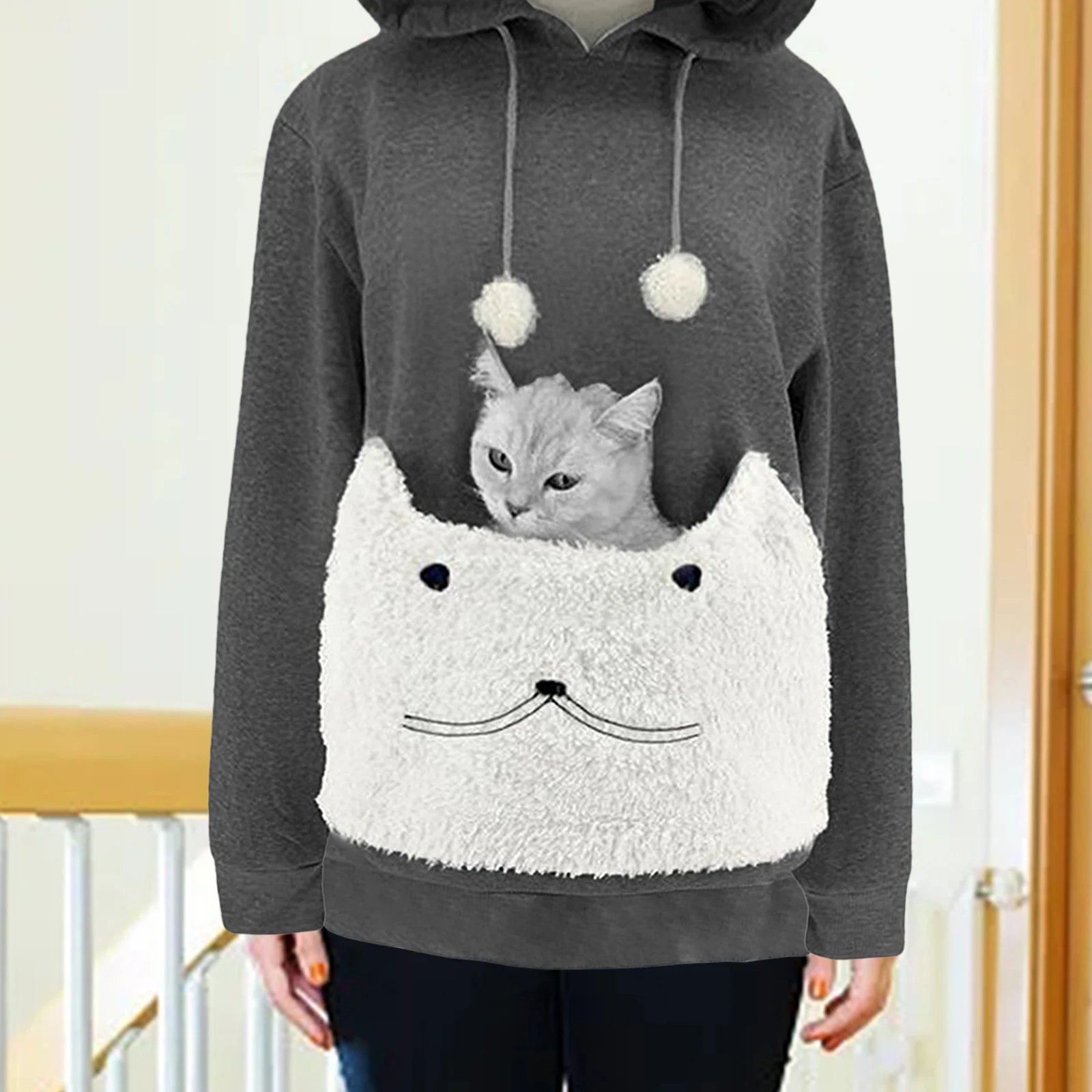 Cat Lovers Hoodie Kangaroo Dog Pet Holder Carrier Big Pouch Pocket Paw Pullovers Sweatshirt Animal Pouch Hood Carry Cat Pullover