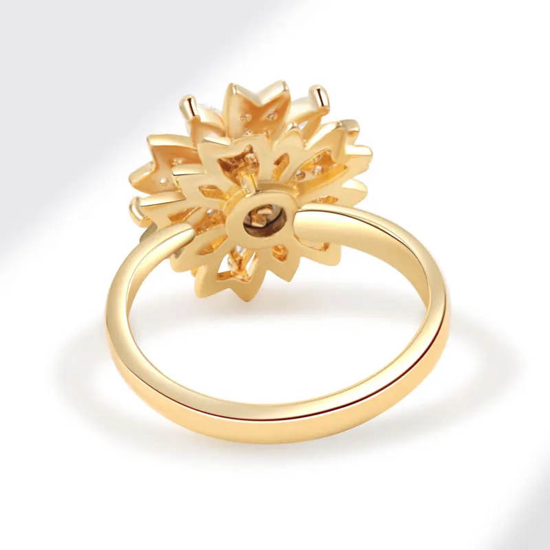 Anti-Stress And Anxiety Ring For Women Plant Flower Gold Colour Rotate Freely Fidget Metal Spinner Adjustable Open Rings Anillo