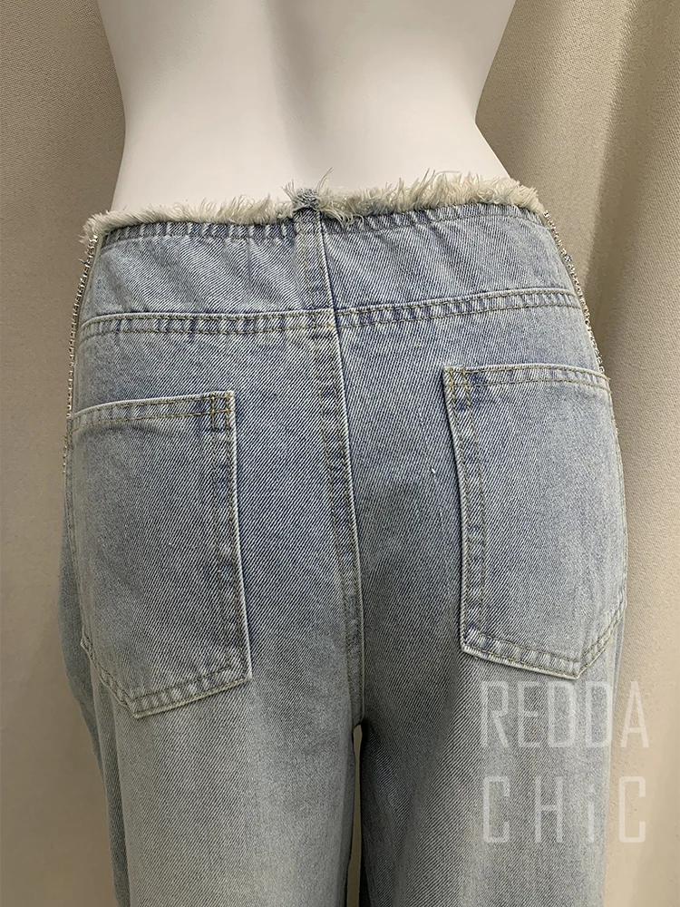 ReddaChic Star Hollow Low Waist Jeans Tall Girl ICON Glitter Diamond Loose Fit Wide Denim Leg Pants New In Hot Women Streetwear