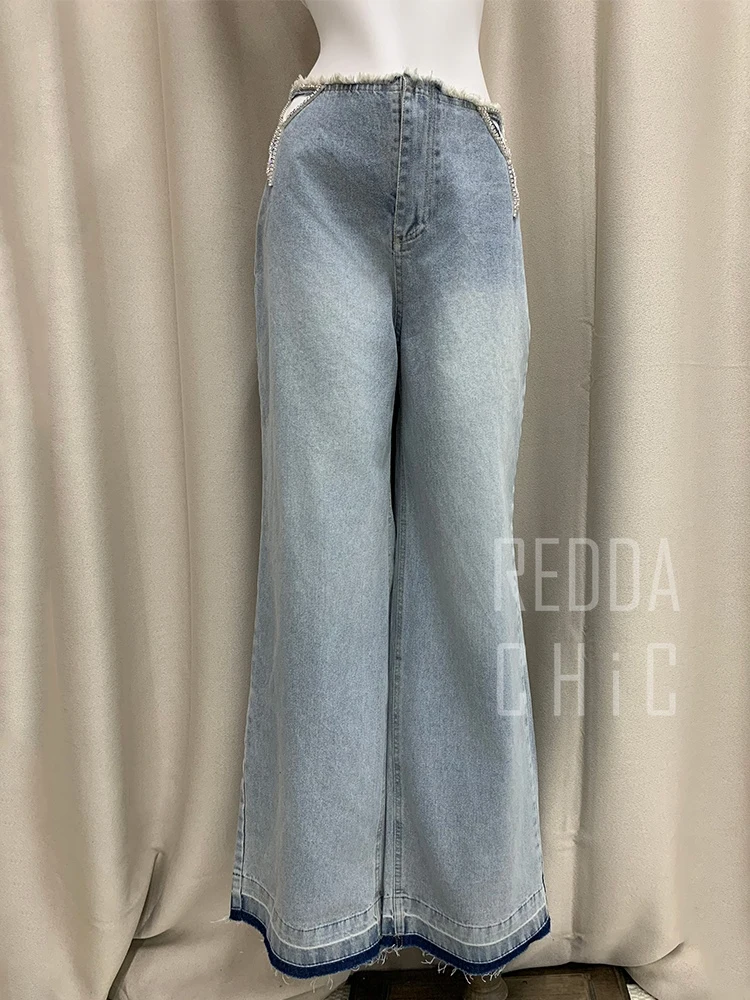 ReddaChic Star Hollow Low Waist Jeans Tall Girl ICON Glitter Diamond Loose Fit Wide Denim Leg Pants New In Hot Women Streetwear