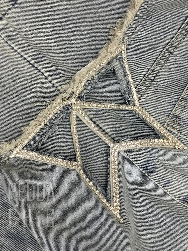 ReddaChic Star Hollow Low Waist Jeans Tall Girl ICON Glitter Diamond Loose Fit Wide Denim Leg Pants New In Hot Women Streetwear